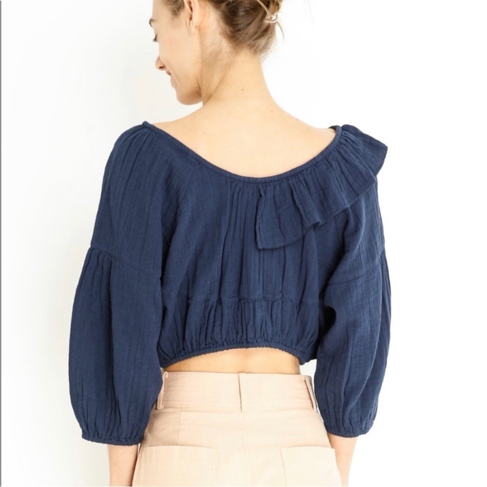 Apiece Apart Cela‎ Ruffled Crop Top Cotton Navy - Picture 2 of 11